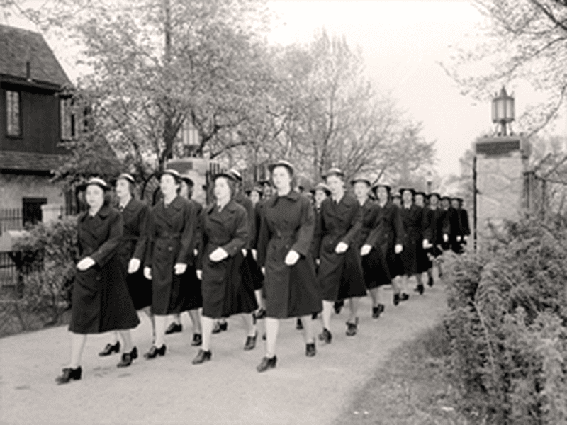 WWII WAVES Marching by Sugarcamp gate house